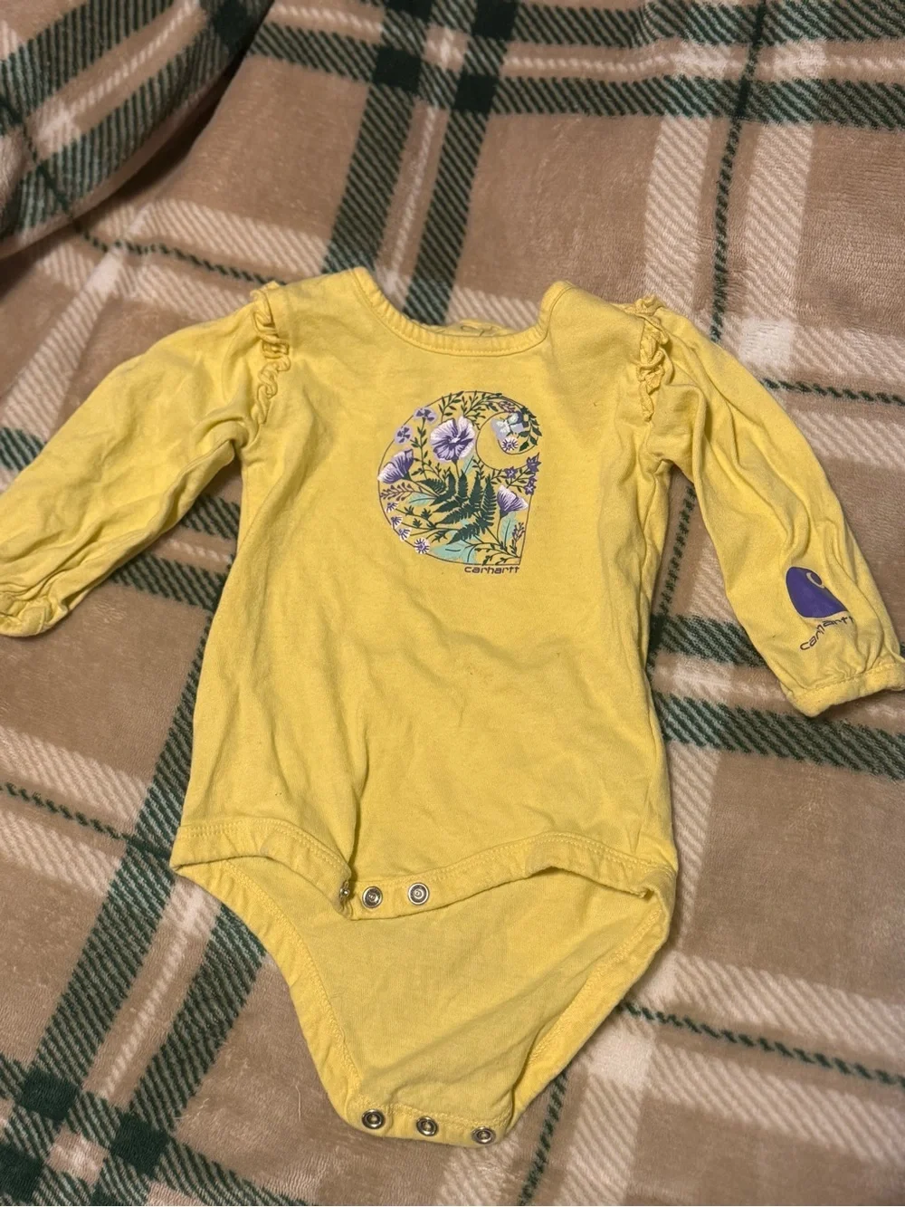 Carhartt Yellow Floral Heart Long-Sleeve Baby Bodysuit